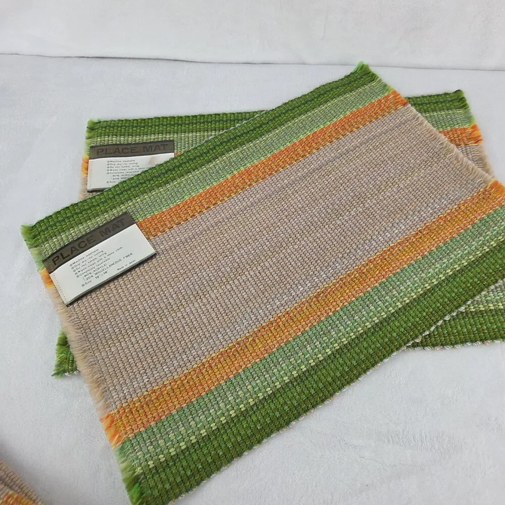 Vintage MCM Woven Placemats Set of 4 Green Orange Beige Made in Japan Unused NOS